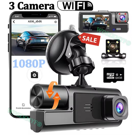 3Camera Dash Cam 1080P Front & Rear with WIFI & Night Vision